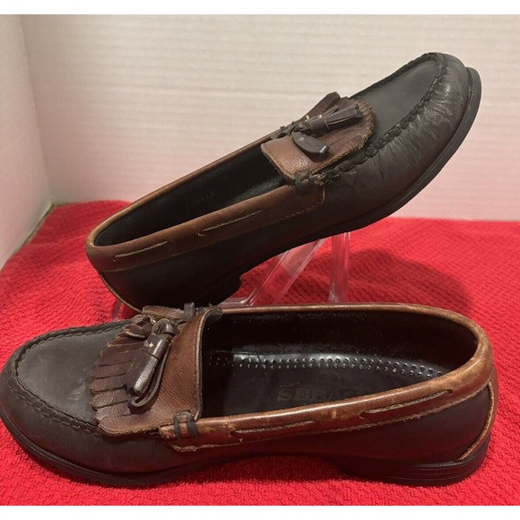 Sebago Women’s Black & Brown Leather Kiltie Tassel Loafers Slip On Size 8 | Poshmark