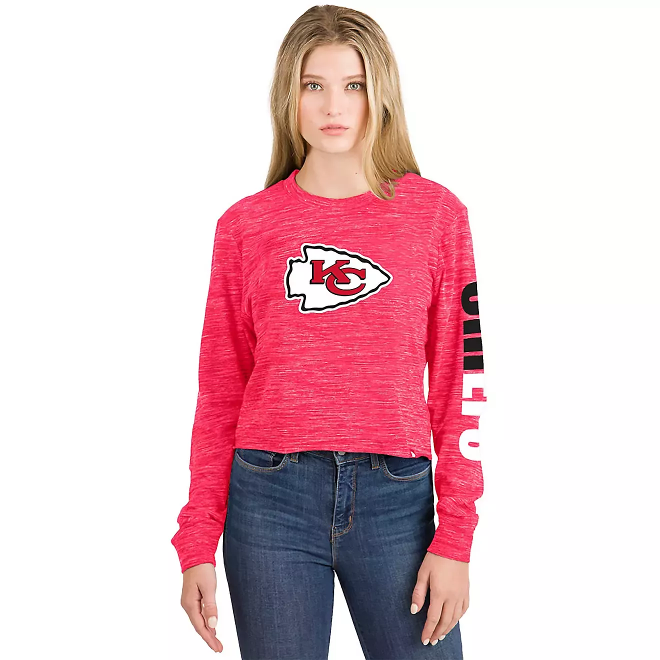 New Era Women's Kansas City Chiefs Space Dye Red Long Sleeve Crop T-Shirt