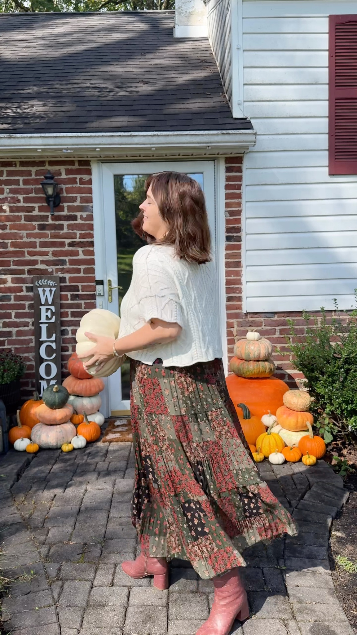 2025 fall front porch decor and reveal 🎃 Basic girl fall outfit at heart. But no seriously, this Amazon patchwork maxi skirt is so freaking pretty. Love it paired with the short sleeve sweater.

Fall boots, fall outfits, fall outfit idea, short sleeve sweater, sweater tank, maxi skirt, midi skirt,

#LTKSeasonal #LTKSaleAlert #LTKMidsize