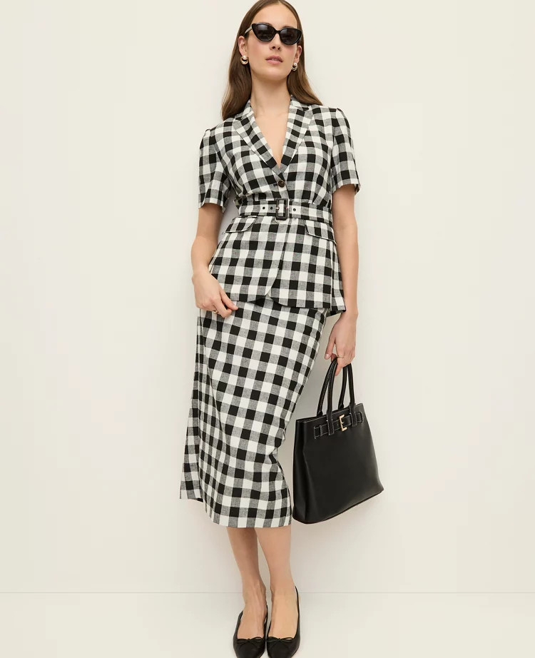 The Petite Button Midi Skirt in Gingham Linen Blend | Ann Taylor