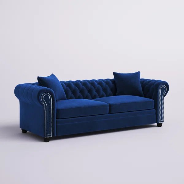 Avani 95'' Velvet Rolled Arm Chesterfield Sofa with Reversible Cushions | Wayfair North America