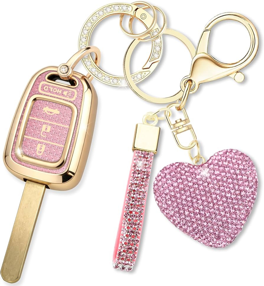 Key Fob Cover with Diamond Heart Keychain, Car Key Shell for Women, Compatible with Honda 2013-20... | Amazon (US)