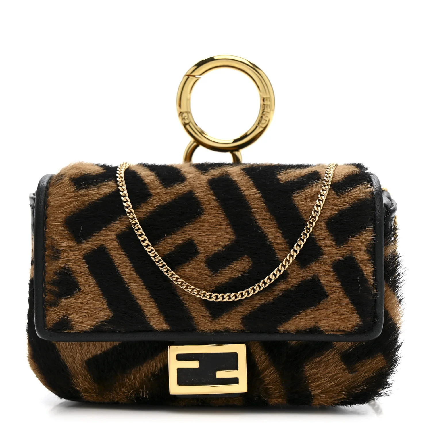 Fendi Sheared Sheepskin Vitello King FF Nano Baguette Charm Tobacco Moro Black | FASHIONPHILE (US)