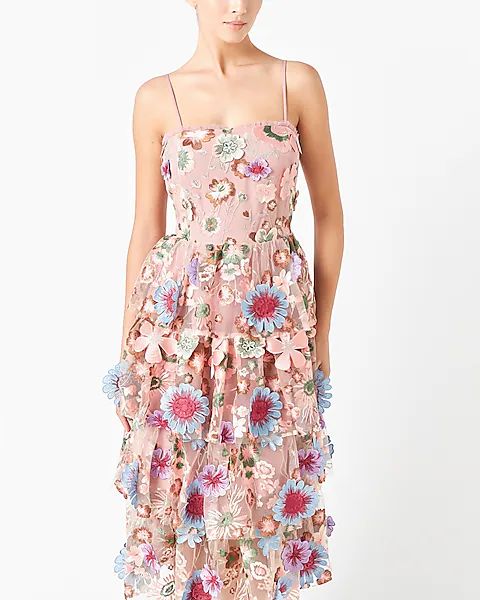 Endless Rose Velvet Embroidered Tiered Midi Dress | Express