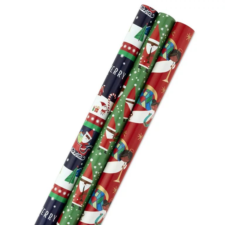 Hallmark Mahogany Christmas Wrapping Paper Bundle with Cut Lines on Reverse (Pack of 3, 120 sq. f... | Walmart (US)