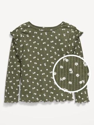 Printed Long-Sleeve Ruffle Pointelle Top for Toddler Girls | Old Navy (US)