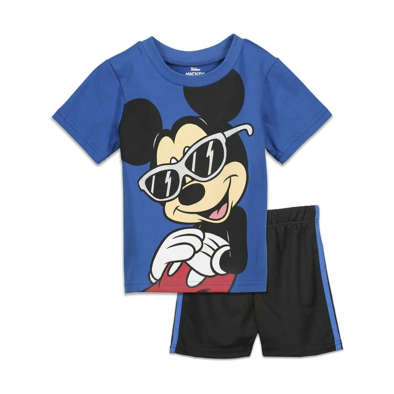 Disney Mickey Mouse Infant Baby Boys T-Shirt and Mesh Shorts Outfit Set Navy-Blue 12 Months | Walmart (US)