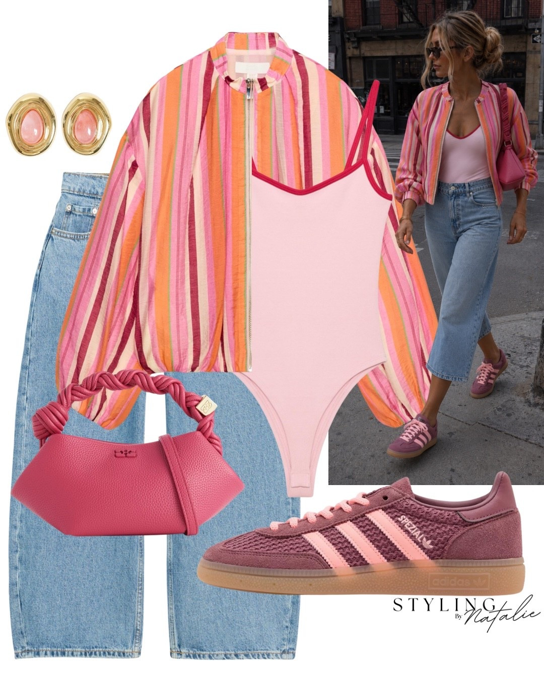 Summer in colour 🌺
Lightweight zip up multi colour stripe jacket, contrast piping bodysuit, denim barrel leg capri jeans, Adidas Spezial trainers and ganni bag. 
Bright, bold summer outfit, transitional outfit, everyday style, casual chic, Zara, new in high street @Zara @adidas

#LTKsummer #LTKjeans #LTKeurope