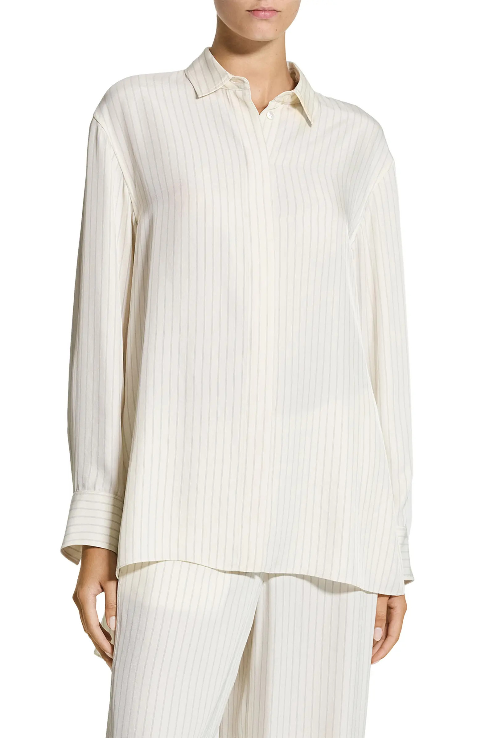 Theory Stripe High-Low Button-Up Shirt | Nordstrom | Nordstrom