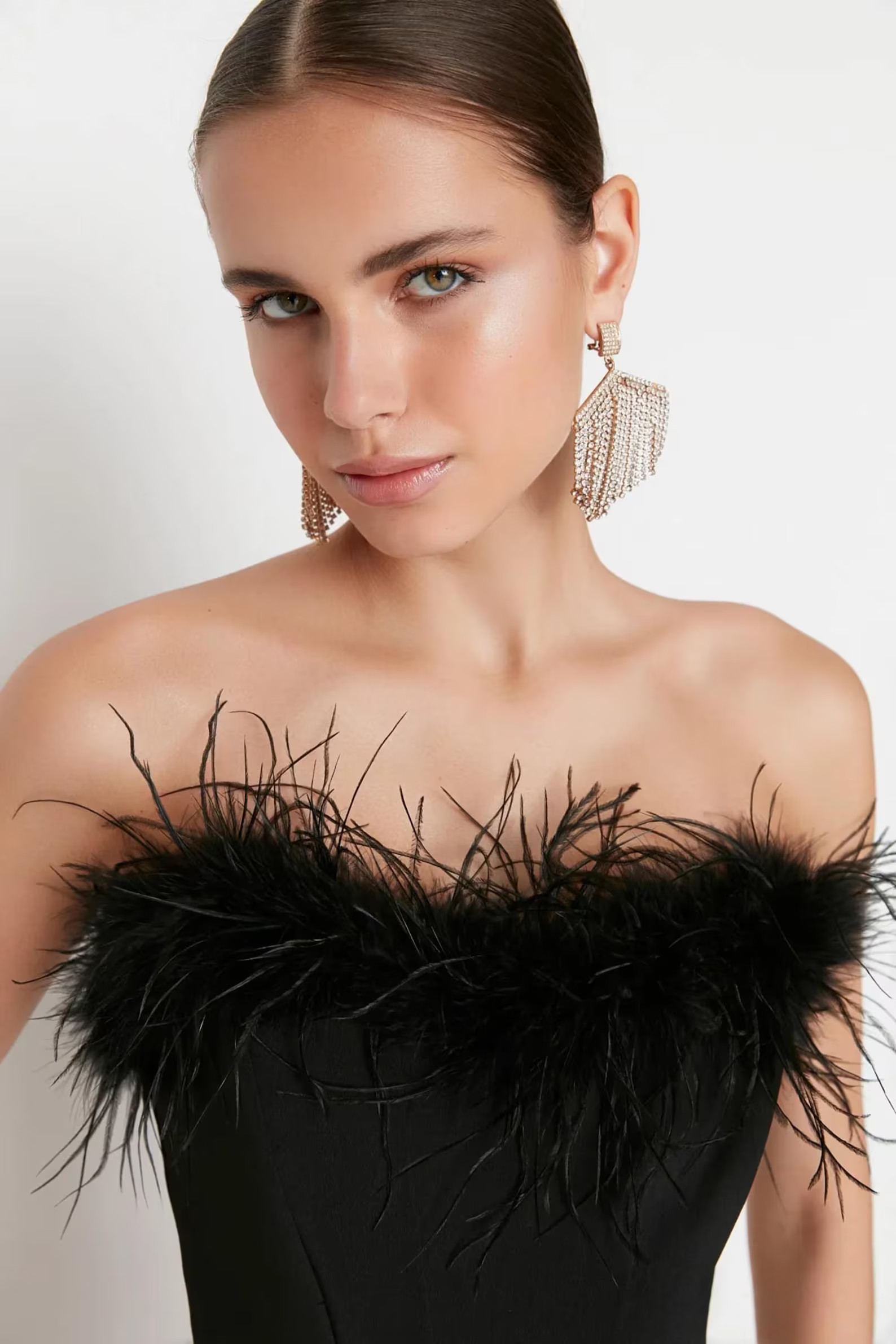 Black Strapless Ostrich Feather Bustier, Crop Top Colour Corset, Bridal Wedding Party Strapless C... | Etsy (US)