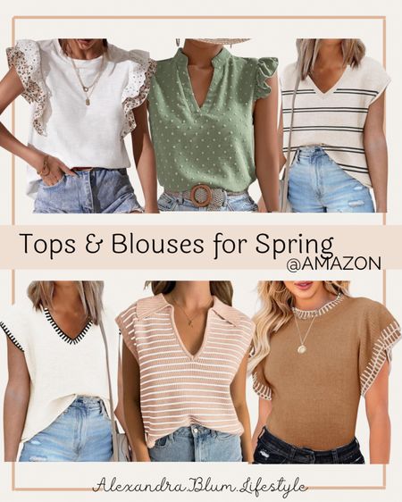 Beige tops and blouses! White tops and blouses! Amazon fashion! Amazon finds! Work tops! Business casual tops! Striped sweater tank top! 

#LTKworkwear #LTKfindsunder100 #LTKmidsize