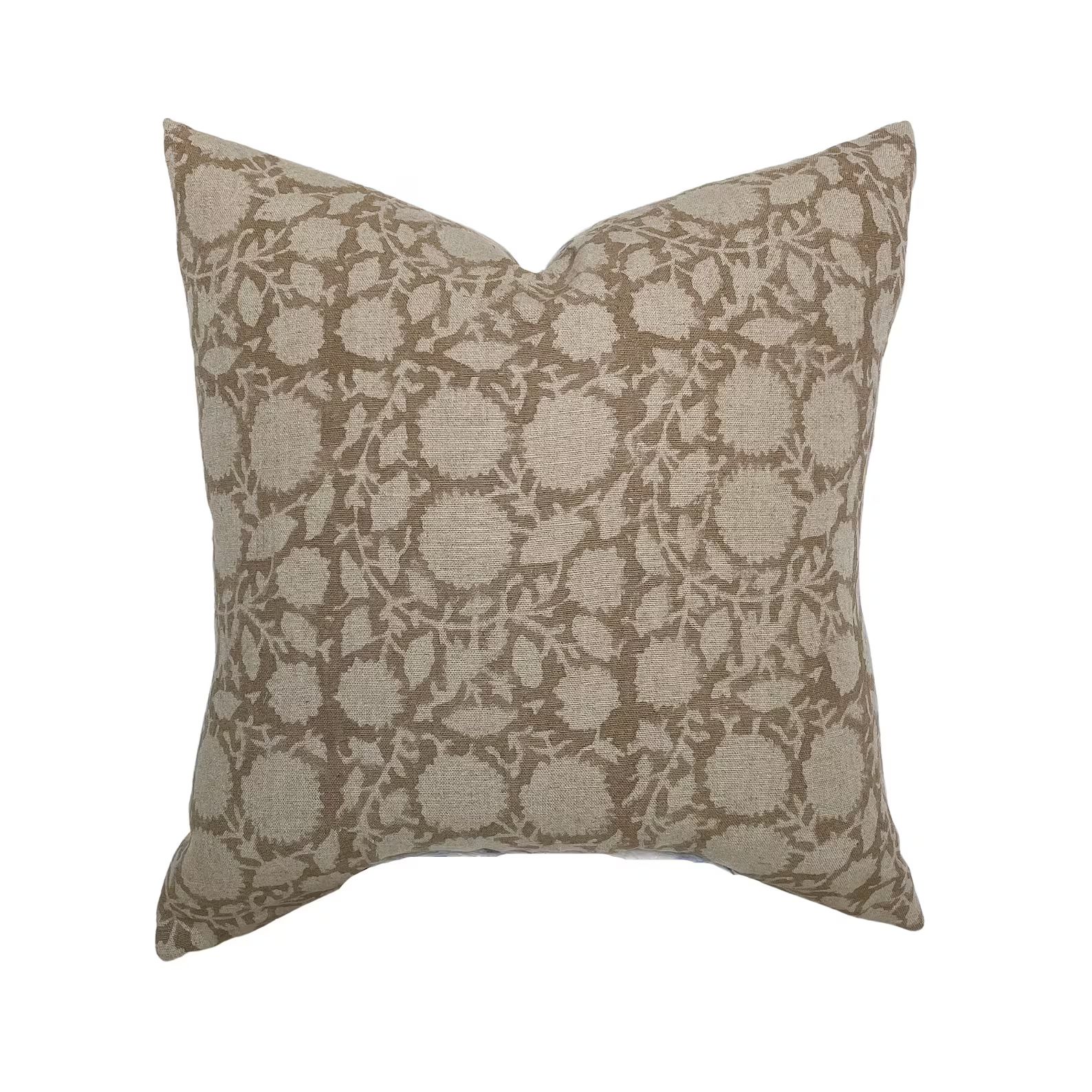 Bowen Soft Brown Floral Handblock Pillow Cover Warm Tone - Etsy | Etsy (US)
