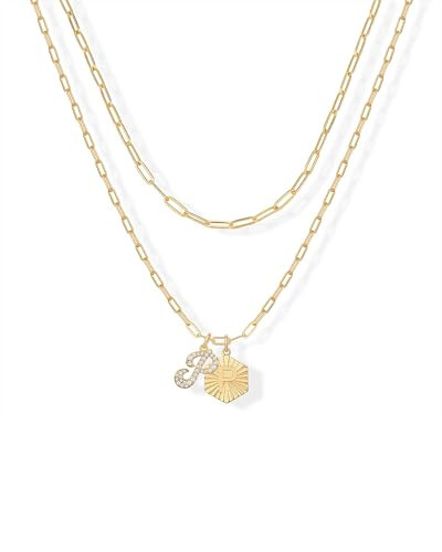 PAVOI 14K Yellow Gold Plated Dainty Hexagon Initial Letter Pendant Layered Necklace Jewelry Gift for Women | Paperclip Layering Chain Necklace | Letter P | Amazon (US)