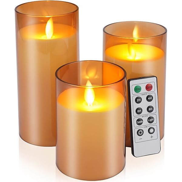 Eywamage Gold Glass Flameless Candles with Remote, Flickering LED Battery Candles for Home Decor Gif | Amazon (US)