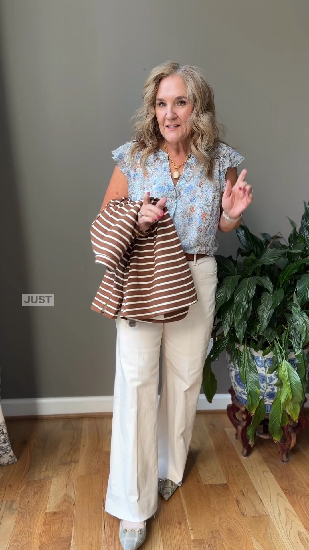 This blazer is 40% off! Lots of ways to wear it. Blazer order your larger size. Joggers larger size. Blouse smaller size.  Wit and wisdom jeans smaller size 

Striped blazer office outfit work outfit 

#LTKWorkwear #LTKOver40 #LTKSaleAlert