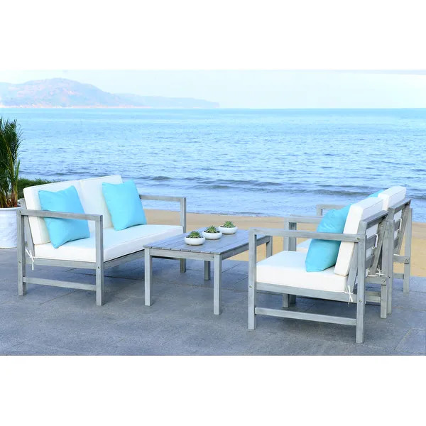 SAFAVIEH Outdoor Living Montez Grey Wash/ White 4-piece Set | Bed Bath & Beyond