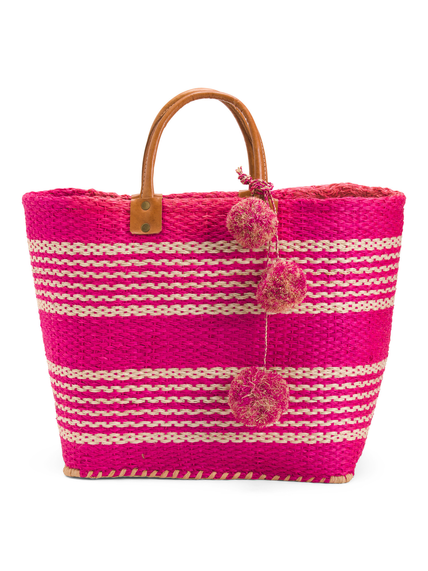 Large Caracas Handwoven Basket Tote With Leather Handles | TJ Maxx