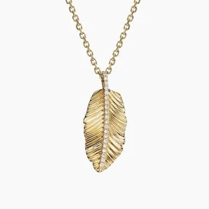 14K Yellow Gold Jane Goodall Leaf Lab Diamond Pendant Necklace | Brilliant Earth