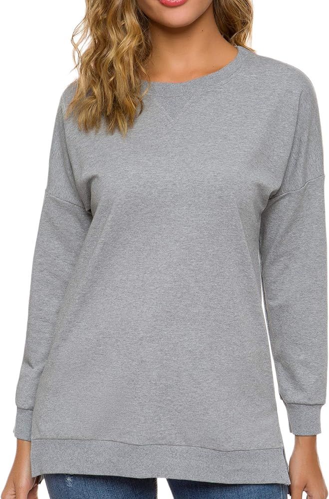 Custer's Night Women's Long Sleeve Sweatshirts Side Split Loose Casual Pullover Tunic Tops | Amazon (US)