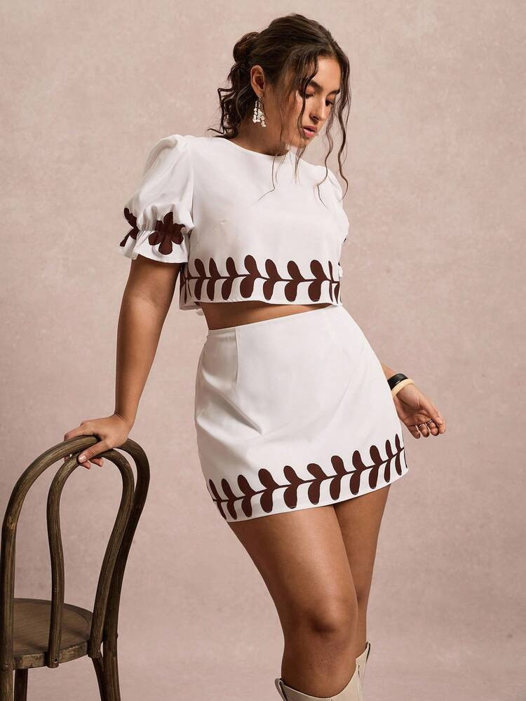 Freevana Plus Size Women Casual Short Sleeve Top And Mini Skirt 2 Pieces Set | SHEIN