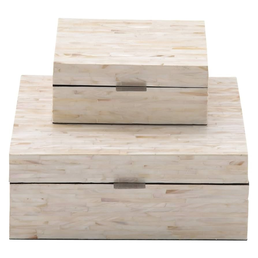 Deco 79 Mother of Pearl Shell Handmade Decorative Box Decorative Keepsake Boxes with Linear Mosai... | Amazon (US)