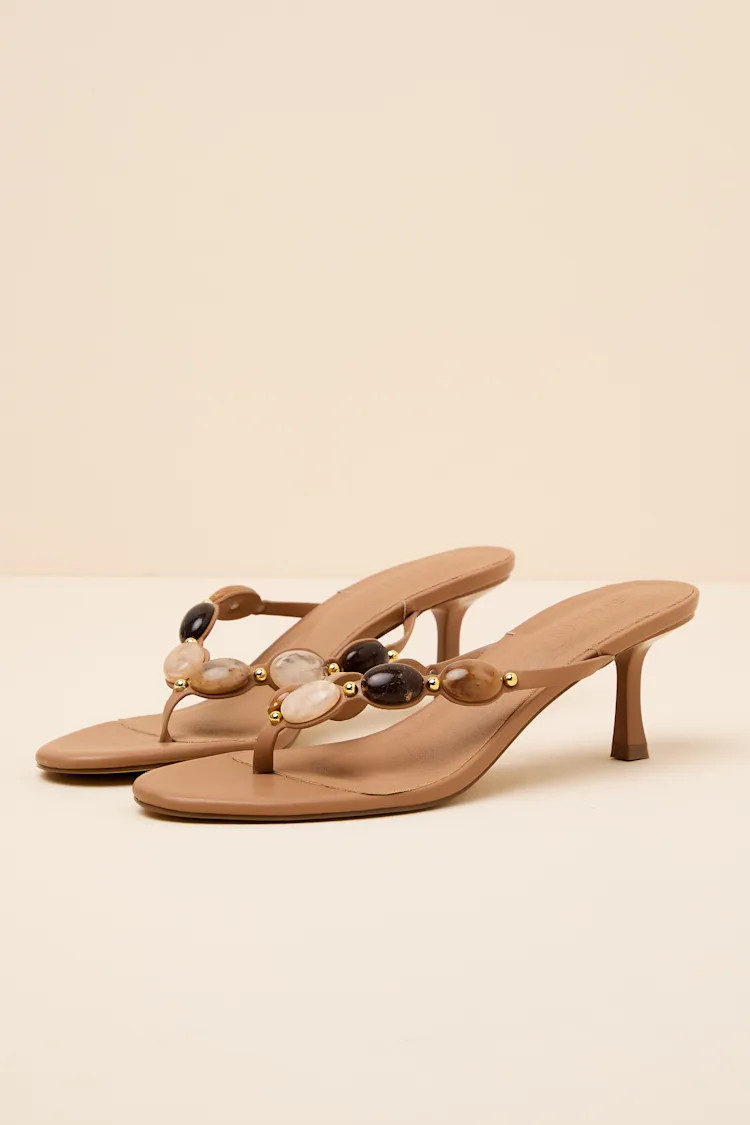 Gema Coffee Beaded High Heel Thong Sandals | Lulus