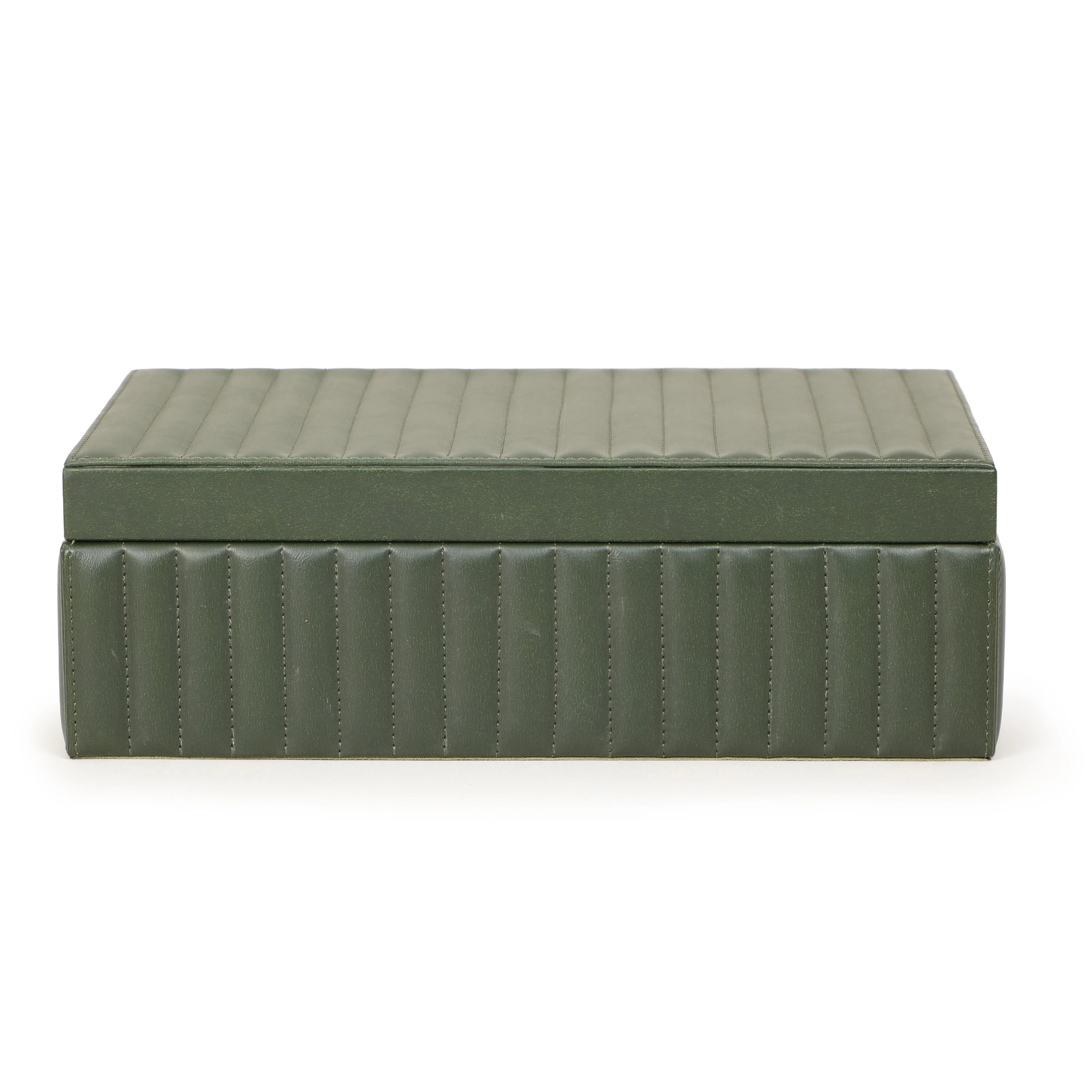 Eton Ribbed Green Vegan Leather Contract-Grade Storage Box | TOV Furniture