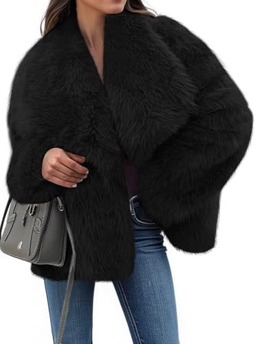 Tankaneo Womens Cropped Faux Fur Jackets Winter Long Sleeve Open Front Warm Shaggy Coats | Amazon (US)