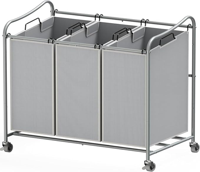 Simple Houseware Heavy-Duty 3-Bag Laundry Sorter Cart, Silver | Amazon (US)
