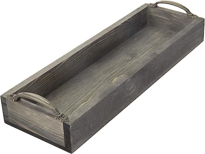 MyGift Vintage Gray Wood Rectangular Party Serving Tray/Decorative Ottoman Tray with Antique Meta... | Amazon (US)