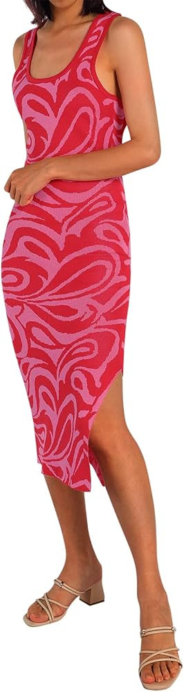 Women Y2K Print Knit Bodycon Dress Sexy Sleeveless Halter Neck Long Dress Hollow Out Summer Party... | Amazon (US)