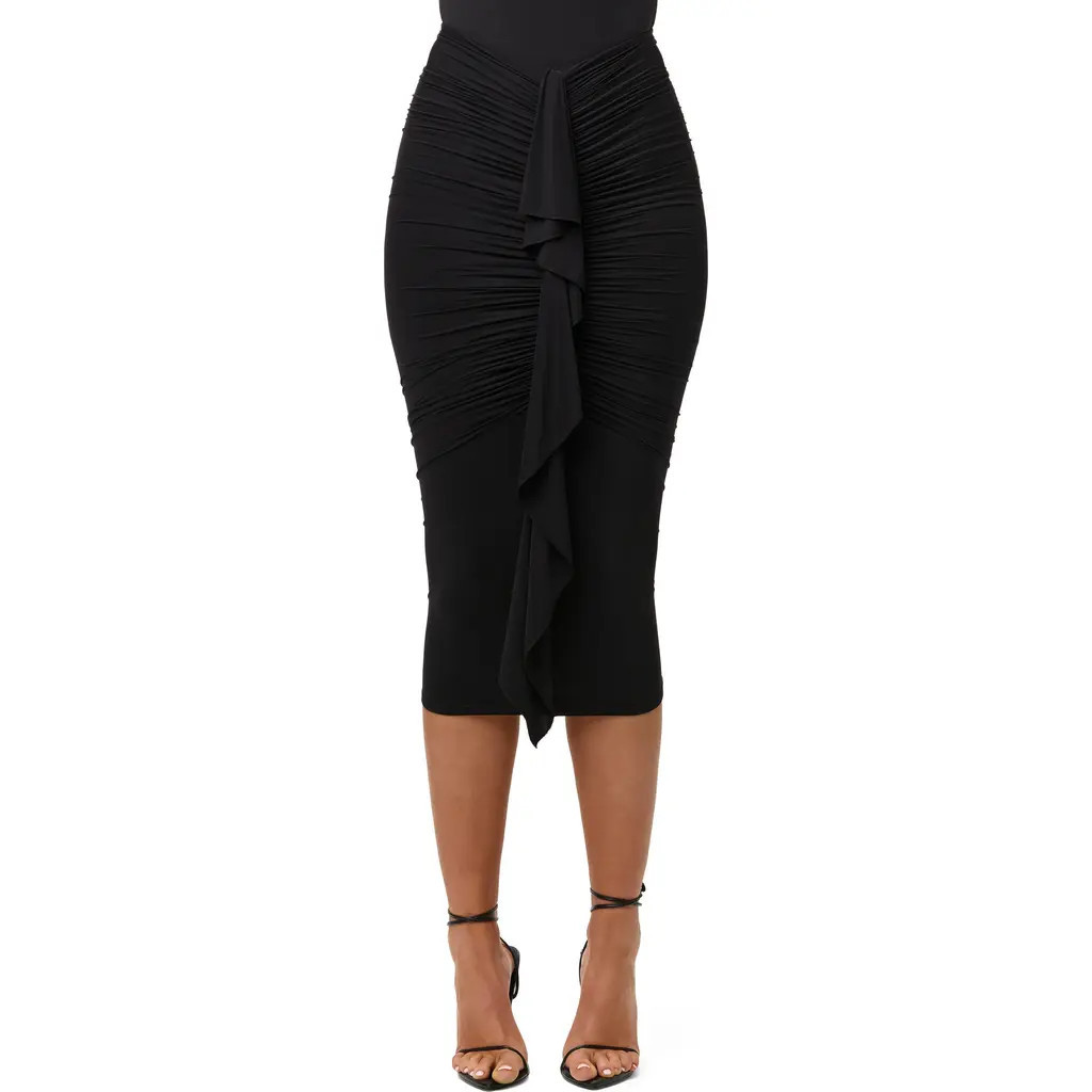 Naked Wardrobe Ruffle Midi Skirt in Black at Nordstrom, Size Large | Nordstrom
