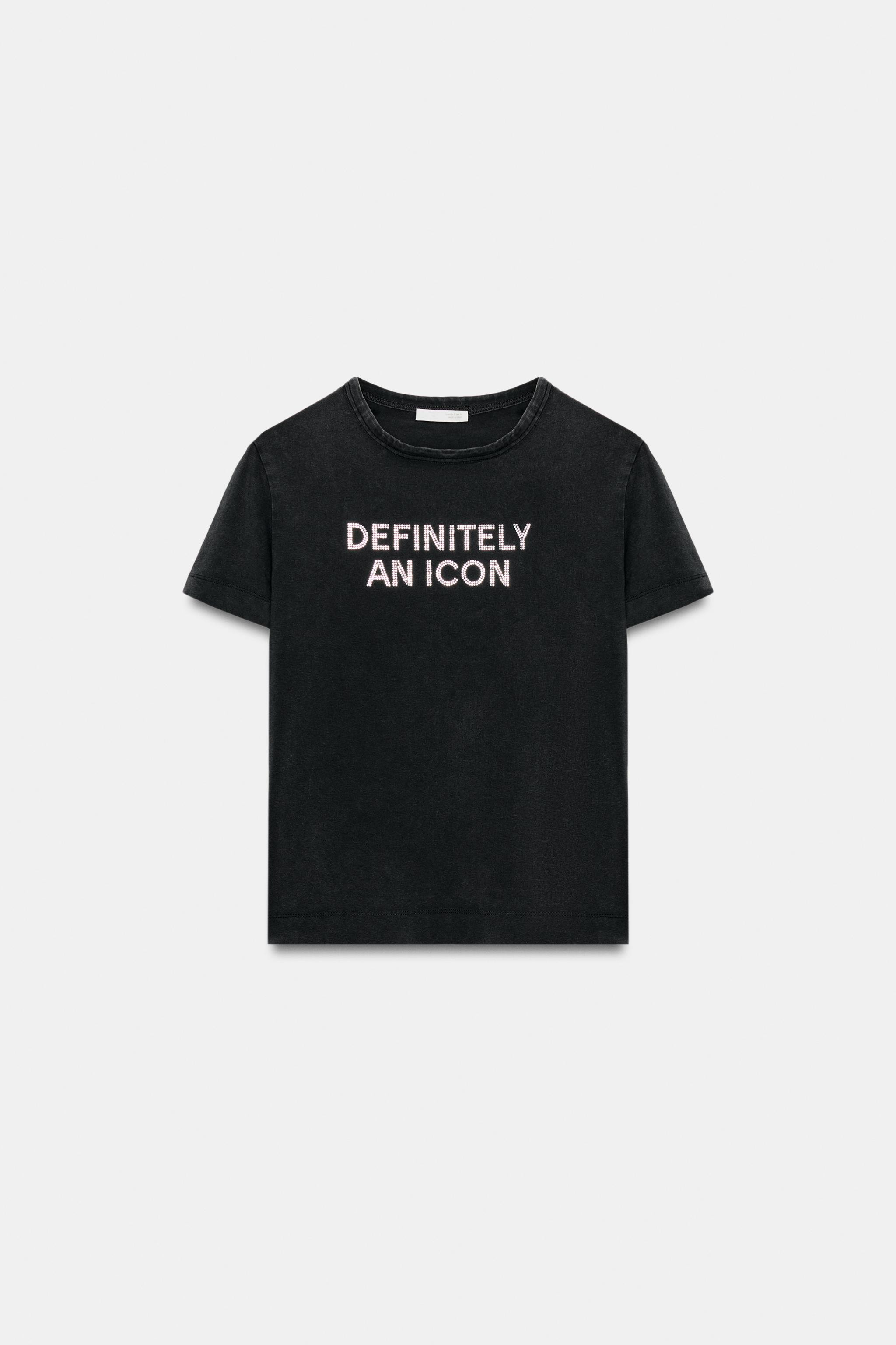 FADED-EFFECT SHINY SLOGAN T-SHIRT | Zara UK
