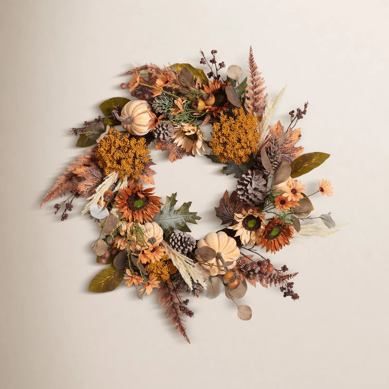 Oak Leaf with Pumpkins 28" PVC Wreath | Wayfair North America