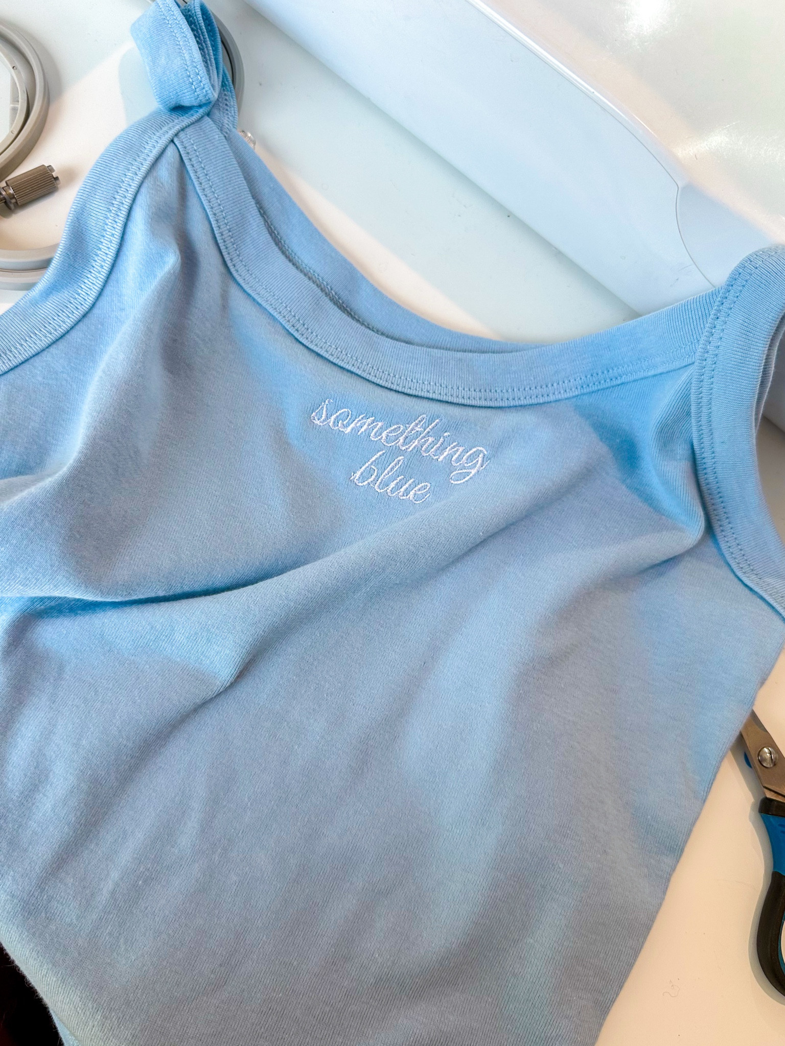Mini micro ribbed tank, embroidered something blue for the bridesmaids 🤍☁️

#LTKWedding #LTKTravel #LTKFindsUnder50