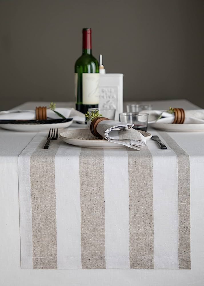 Solino Home Linen Table Runner 14 x 90 Inch – Natural and White, 100% Pure Linen Rustic Table R... | Amazon (US)