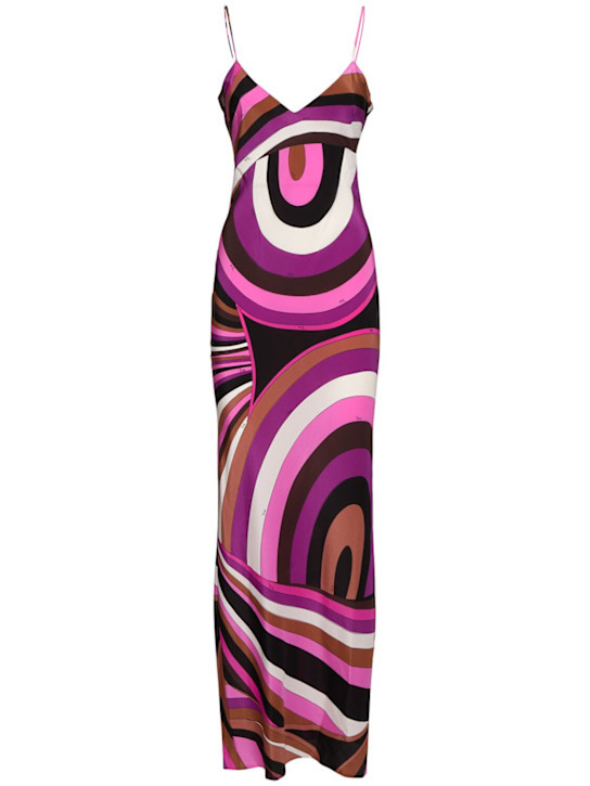 Printed crepe de chine long dress | Luisaviaroma