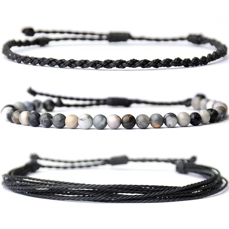 Handmade Natural Stone Beaded Healing Bracelet Gift for Men Adjustable Rope String Bracelet (Blac... | Amazon (US)