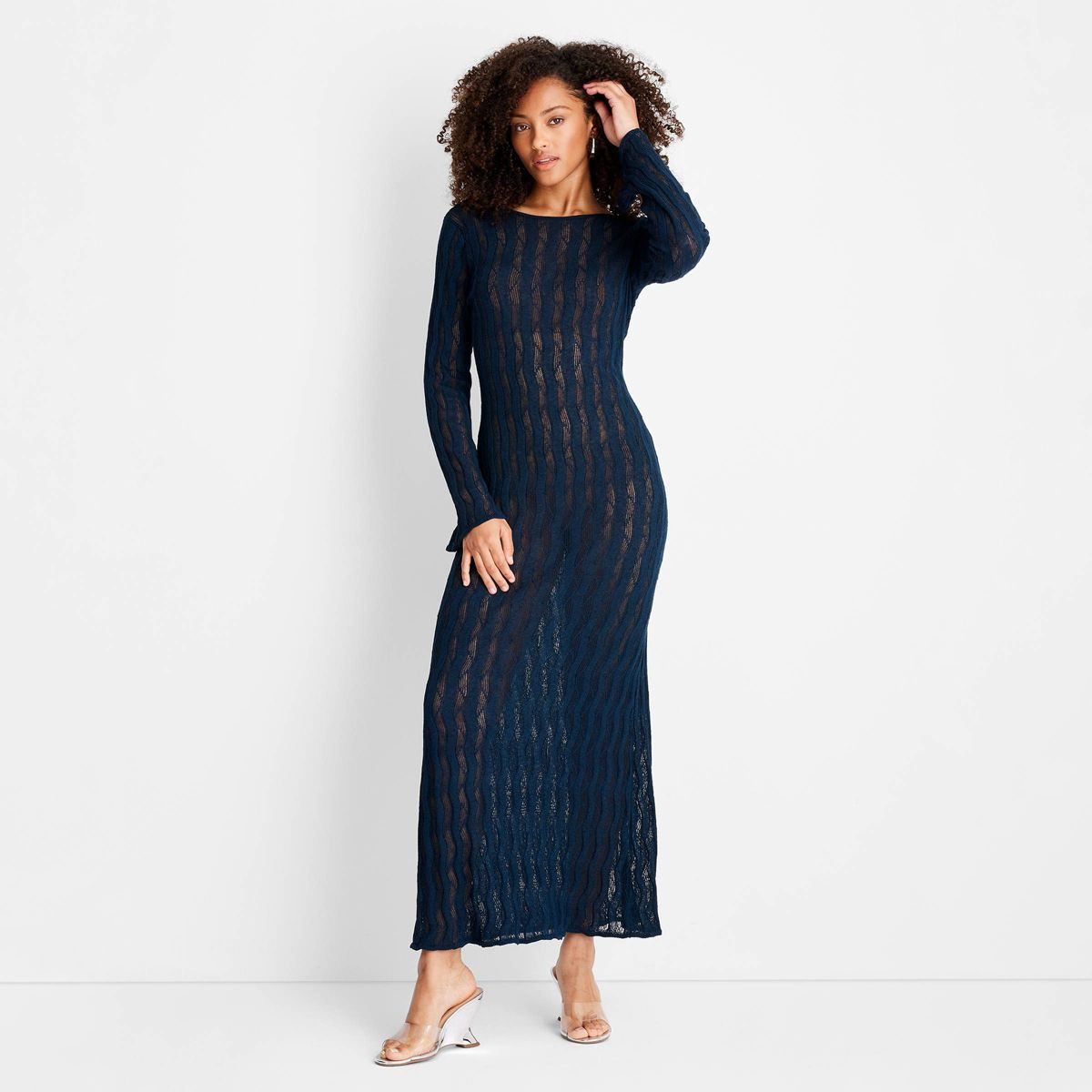 Women's Long Sleeve Open Stitch Maxi Dress - Future Collective™ with Jenee Naylor Navy Blue | Target