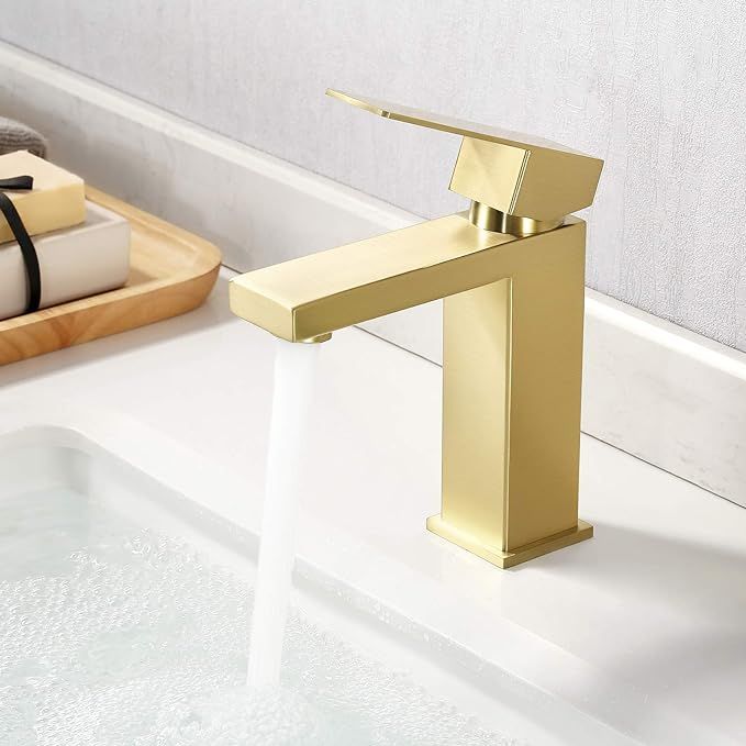 KES Brushed Gold Bathroom Faucet Single Hole Modern Vanity Faucet Single Handle Bathroom Sink Fau... | Amazon (US)