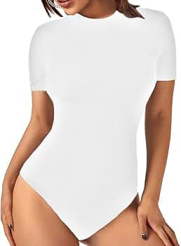 LINMON Women's Round Collar Short Sleeve/Long Sleeve Bodysuit Stretchy Jumpsuit Tops | Amazon (US)