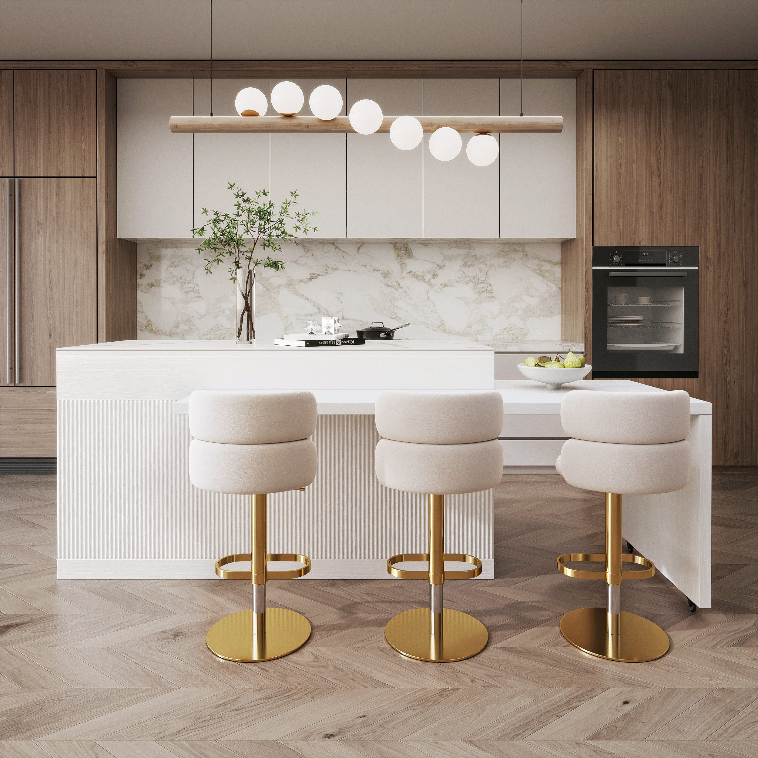 81''-106" Extendable Kitchen lsland Faux Marble Top with Doors & Drawers White Modern | Homary