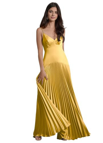 MIRUXIA Spaghetti Straps Corset Bridesmaid Dresses Long Satin Mermaid Formal Dress for Women Drop Waist Evening Ball Gowns Gold US14 | Amazon (US)