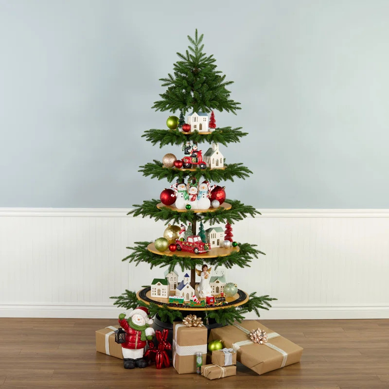 The Holiday Aisle® 7.5ft. Christmas Platform Slim Tree with Shelves & Reviews | Wayfair | Wayfair North America