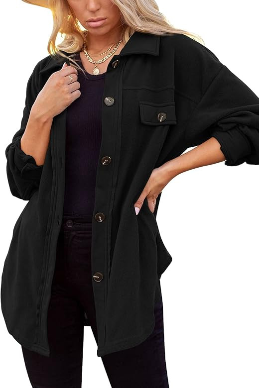 Womens Flannel Shirt Jacket Button Down Long Sleeve Oversized Shacket Coat Loose Casual Blouse To... | Amazon (US)