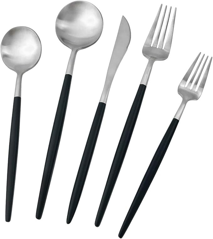 Gugrida Black Silver Flatware, Royal 20 Piece Matte Black Handle 18/10 Stainless Steel Tableware ... | Amazon (US)