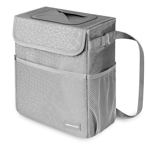 SIBOFUEGO Car Trash Can Cute - Car Accessory for Garbage and Storage, Adjustable and Collapsible Car Garbage Can, Waterproof and 100% Leak-Proof Car Trash Bin with Lid, 2 Gallons (Leopard-Print Gray) | Amazon (US)