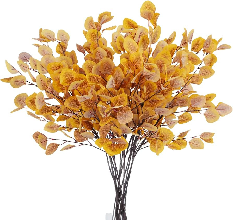 HUAESIN 15 PCS Artificial Eucalyptus Leaves Stems 35.4‘’ Faux Eucalyptus Branches Brown Fake ... | Amazon (US)