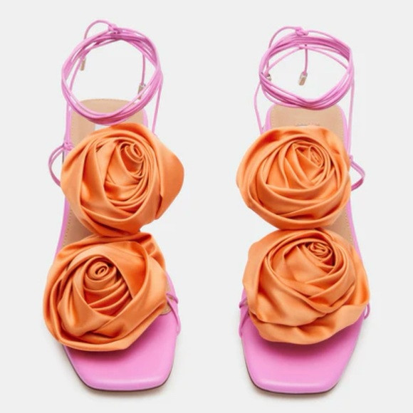 Steve Madden Rosalind Pink Multi Rose Embellished Lace-Up Women’s Sandals | Poshmark