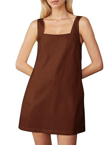 Burtell Summer Sleeveless Cotton Linen Mini Dresses for Women Casual Square Neck Backless Short D... | Amazon (US)